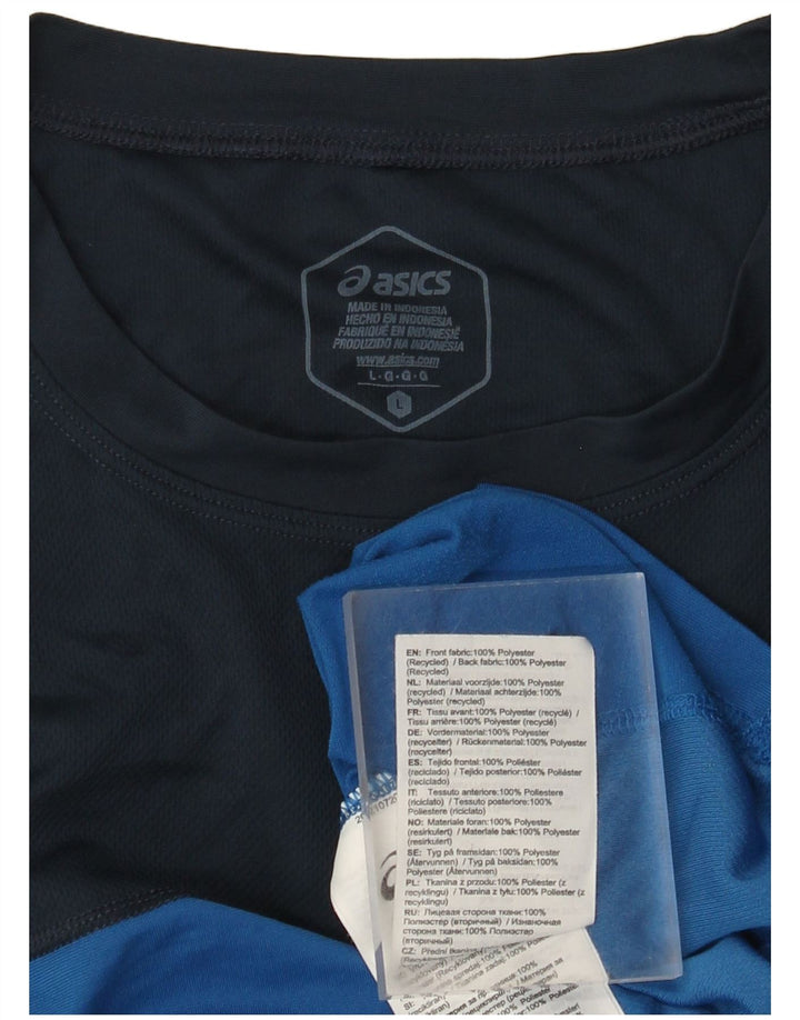 Asics Mens T-Shirt Top Large Blue Colourblock Polyester
