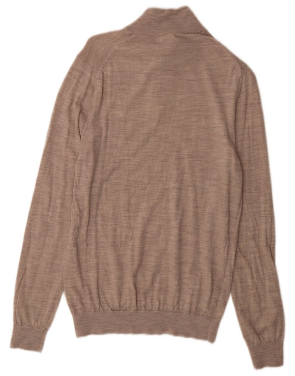 Reiss Mens Zip Neck Jumper Sweater Large Grey Flecked Wool