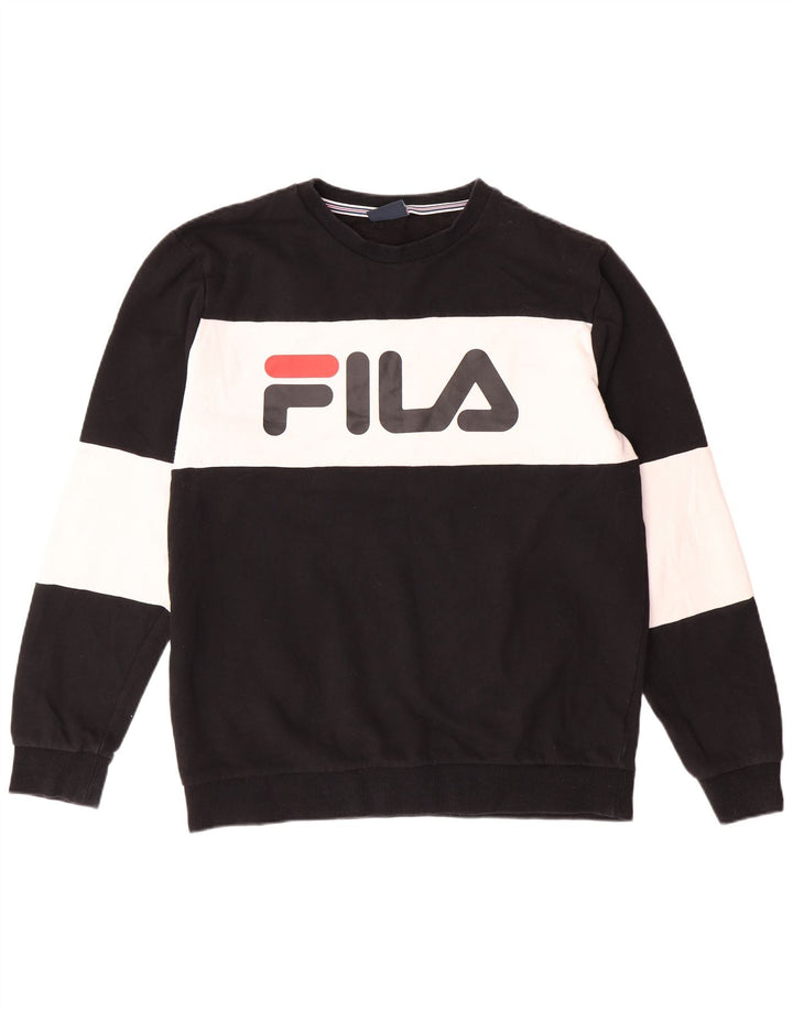 FILA Mens Graphic Sweatshirt Jumper Medium Black Colourblock Cotton