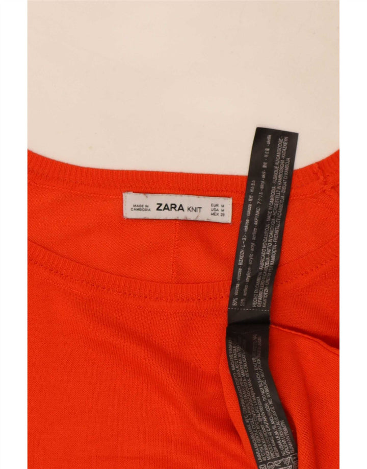Zara Womens Boat Neck Jumper Sweater UK 14 Medium Orange Viscose