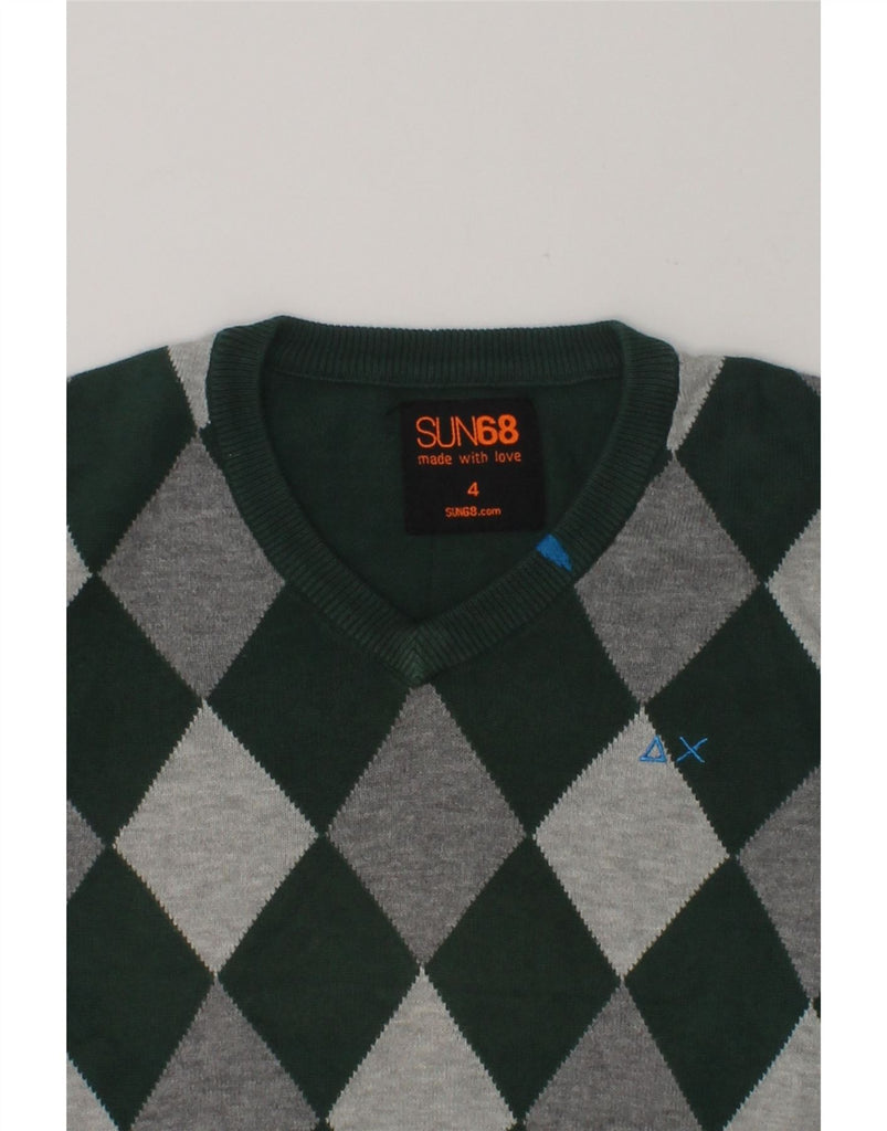 SUN68 Boys V-Neck Jumper Sweater 3-4 Years Grey Argyle/Diamond Cotton | Vintage Sun68 | Thrift | Second-Hand Sun68 | Used Clothing | Messina Hembry 