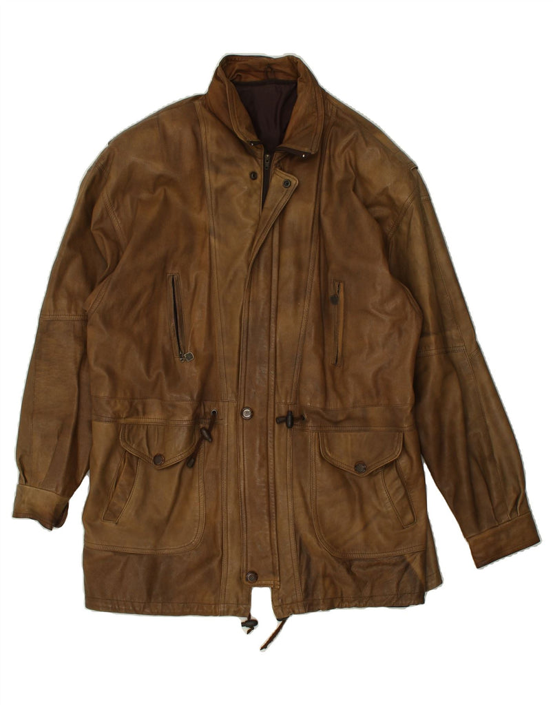 VINTAGE Mens Leather Coat UK 42 XL Brown Vintage Vintage and Second-Hand Vintage from Messina Hembry 