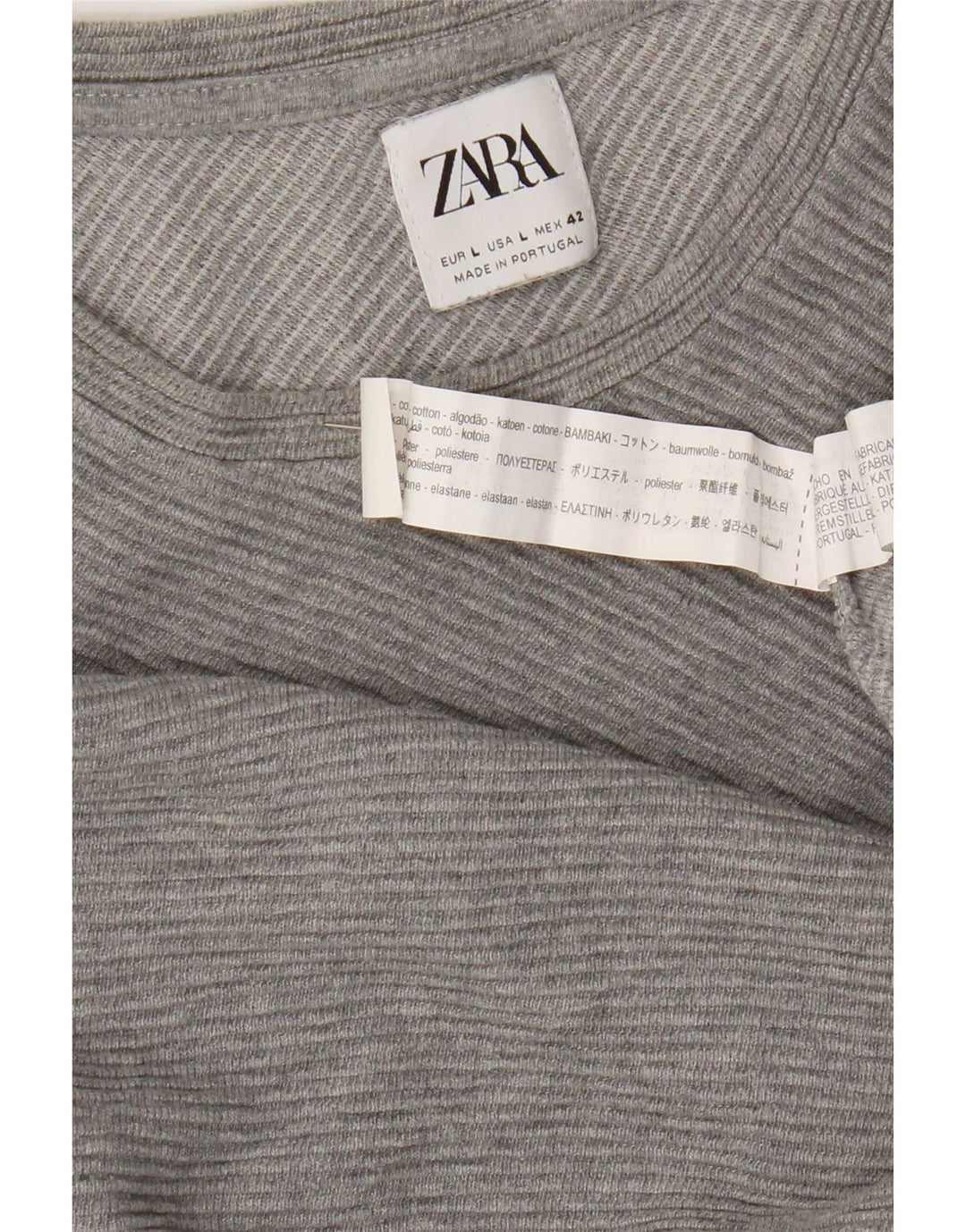 Zara Mens Top Long Sleeve Large Grey Cotton