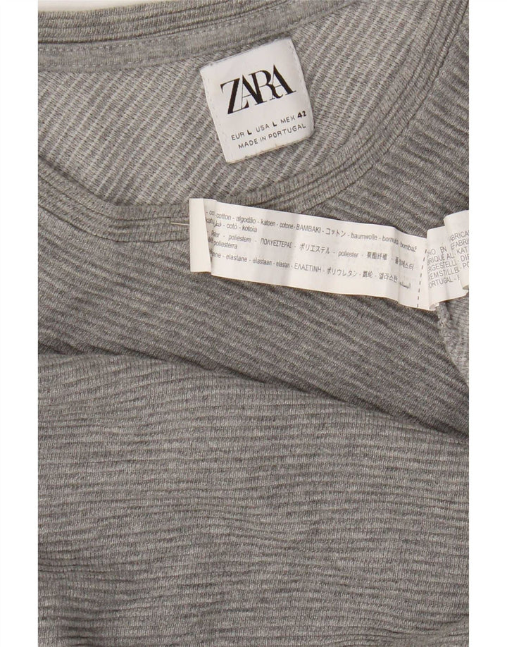 Zara Mens Top Long Sleeve Large Grey Cotton