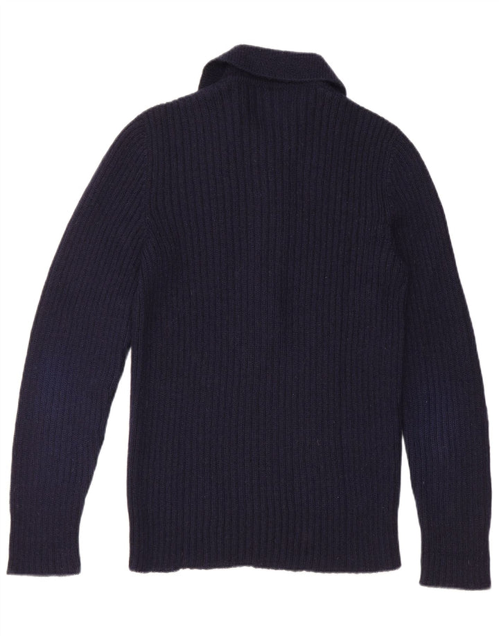 Vintage Mens Polo Neck Jumper Sweater Small Navy Blue