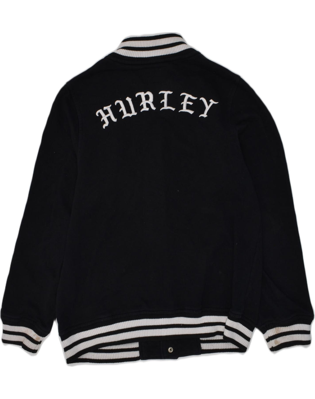 HURLEY Boys Graphic Varsity Jacket 11-12 Years Large Black Cotton