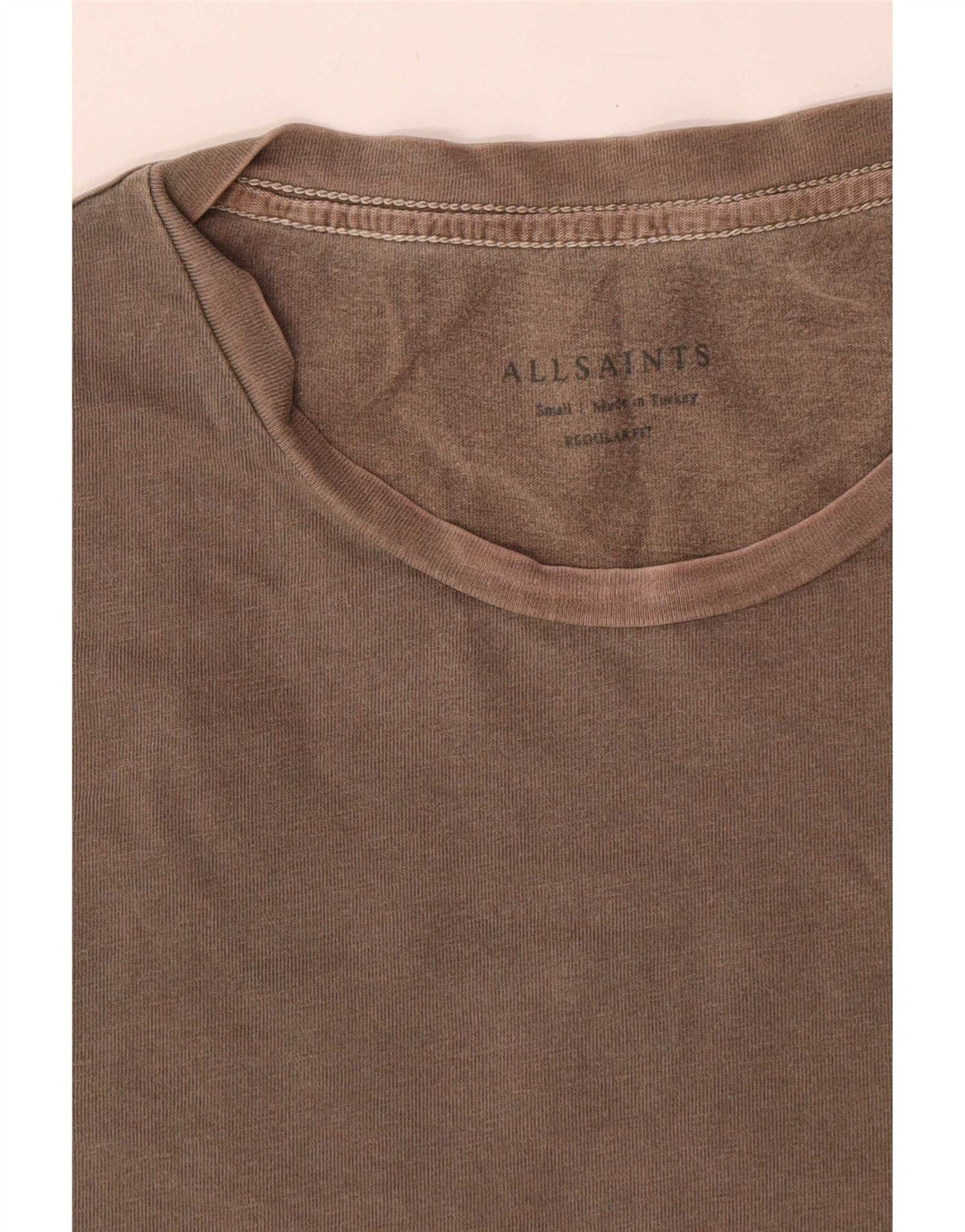 All Saints Mens Regular Fit T-Shirt Top Small Brown Cotton