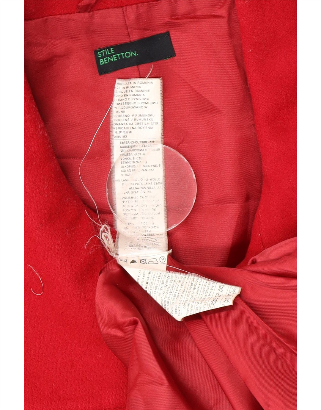 Benetton Womens Double Breasted Coat UK 14 Medium Red Wool