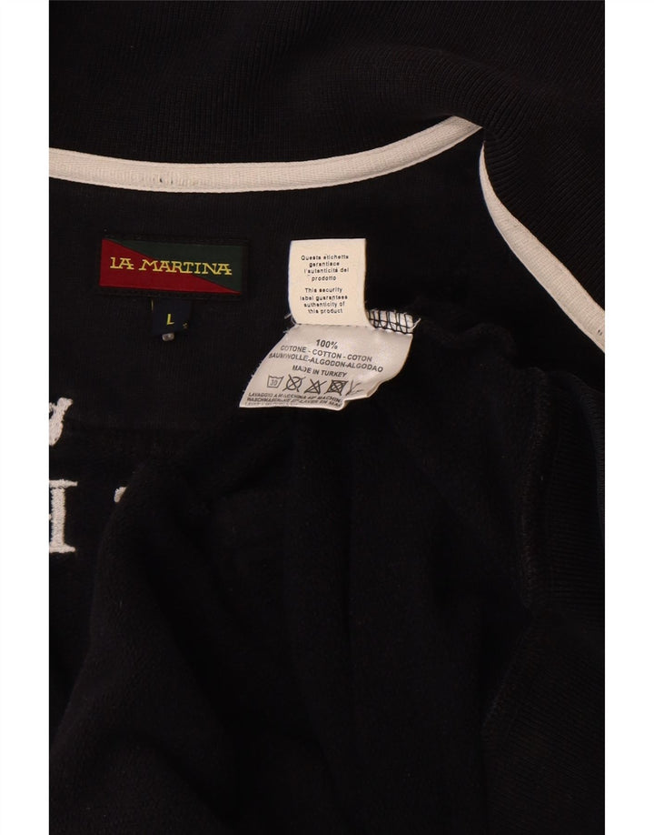 La Martina Mens Graphic Tracksuit Top Jacket Large Black Cotton