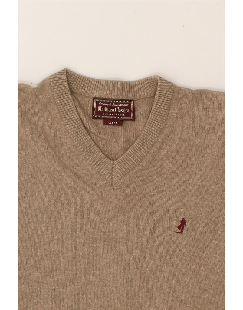 MARLBORO CLASSICS Womens V-Neck Jumper Sweater UK 16 Large Brown Wool | Vintage Marlboro Classics | Thrift | Second-Hand Marlboro Classics | Used Clothing | Messina Hembry 