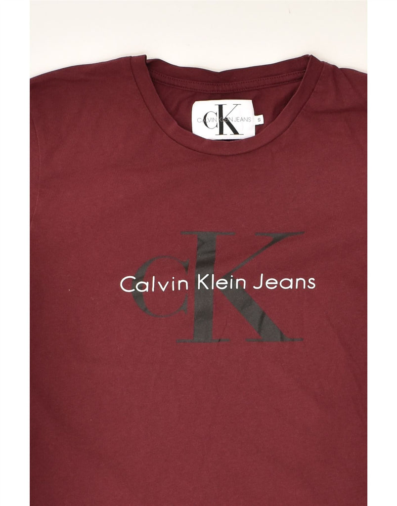 CALVIN KLEIN Womens Graphic T-Shirt Top UK 10 Small Maroon Cotton | Vintage Calvin Klein | Thrift | Second-Hand Calvin Klein | Used Clothing | Messina Hembry 