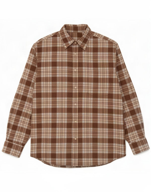 Vintage Mens Flannel Shirt Large Brown Plaid Cotton