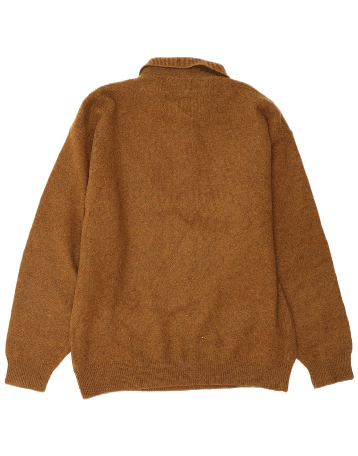 VINTAGE Mens Polo Neck Jumper Sweater IT 48 Small Brown Argyle/Diamond