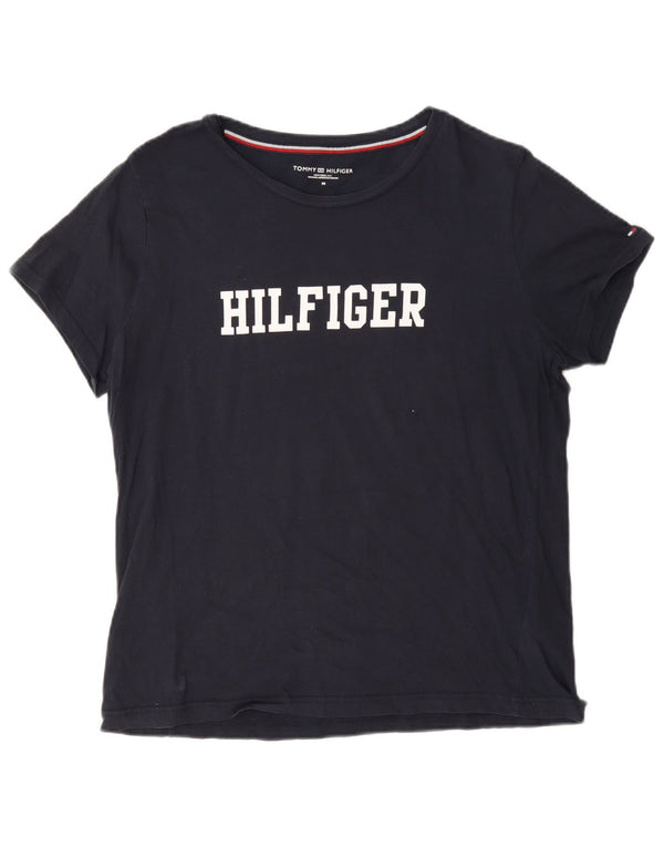 Tommy Hilfiger Womens Graphic T-Shirt Top UK 14 Medium Navy Blue Cotton