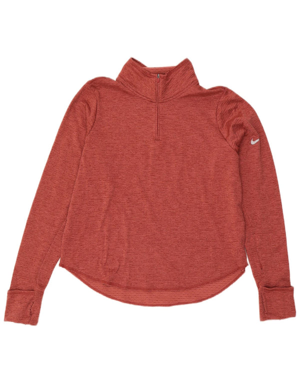 Nike Womens Dri Fit Zip Neck Pullover Tracksuit Top UK 16 Large Red Flecked