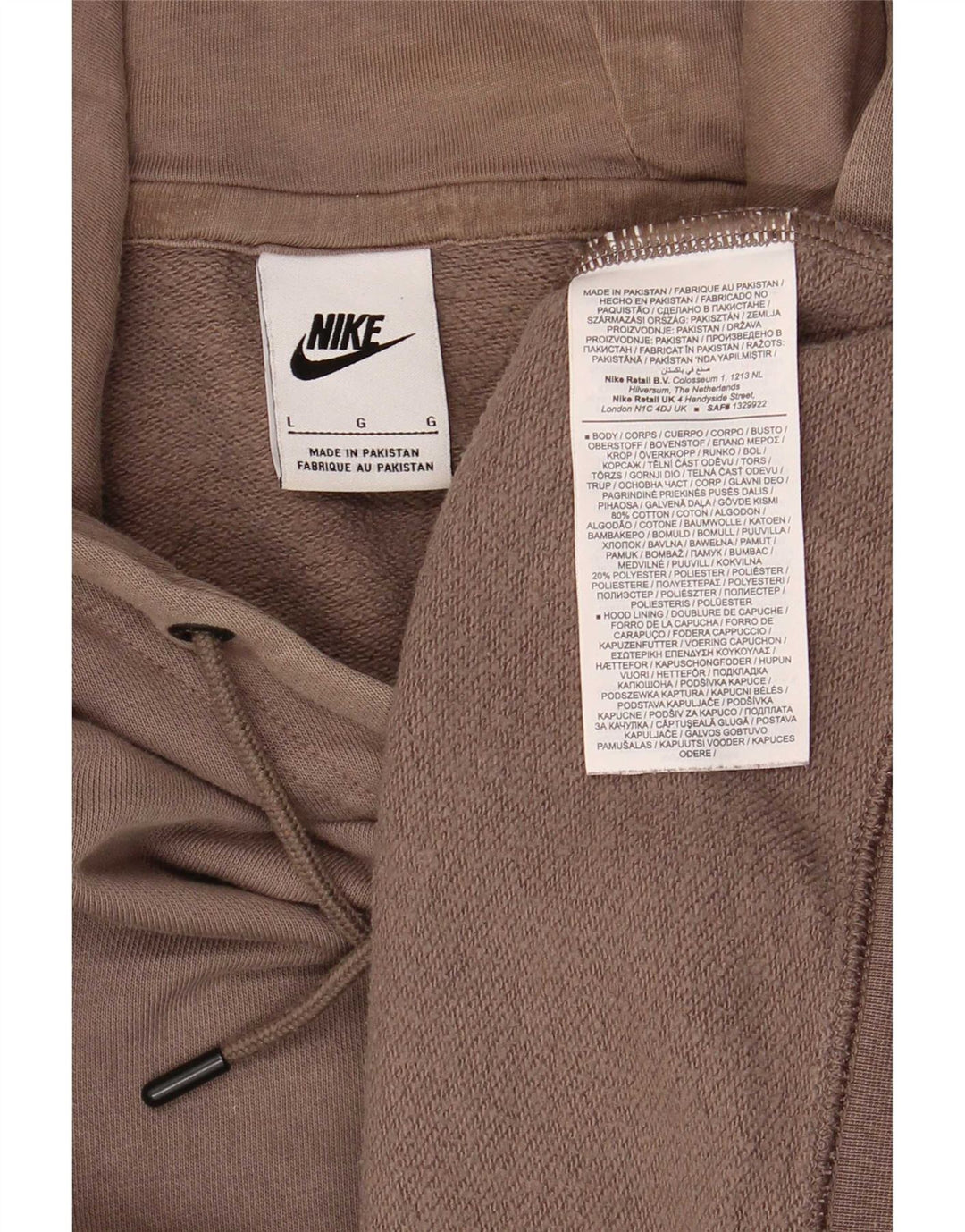 Nike Mens Hoodie Jumper Large Brown Cotton