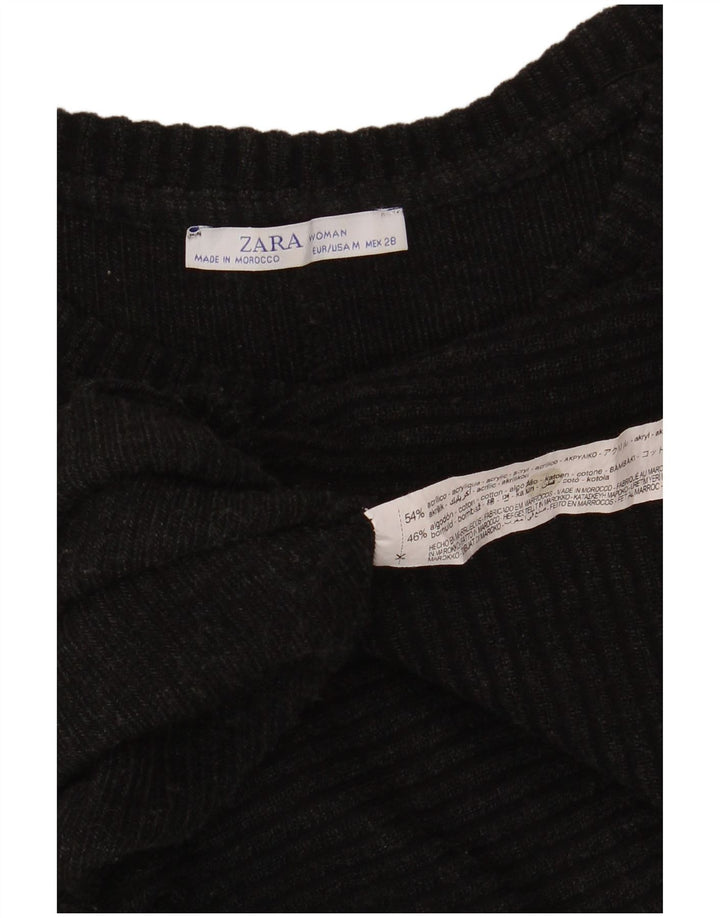 Zara Womens Crop Oversized Boat Neck Jumper Sweater UK 14 Medium Grey