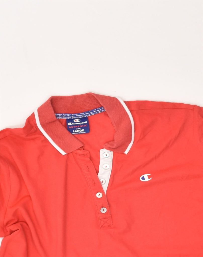 CHAMPION Womens Polo Shirt UK 14 Large Red Cotton | Vintage Champion | Thrift | Second-Hand Champion | Used Clothing | Messina Hembry 