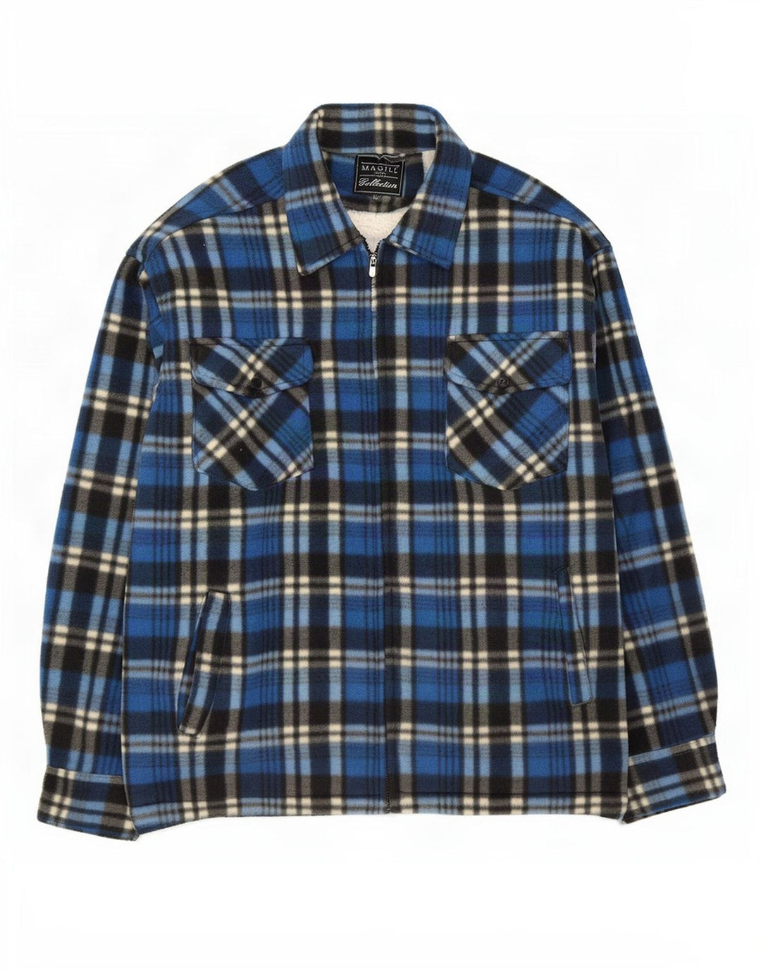 Magill Mens Sherpa Fleece Jacket UK 38 Medium Blue Plaid Polyester