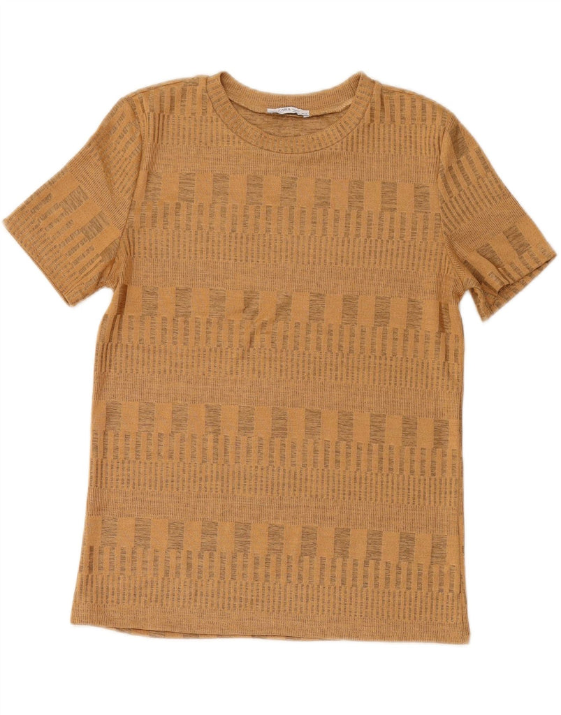 ZARA Womens T-Shirt Top UK 14 Large Beige Geometric Vintage Zara and Second-Hand Zara from Messina Hembry 