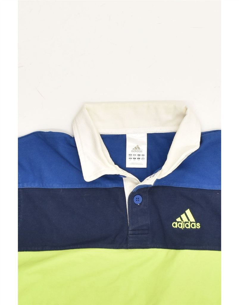 ADIDAS Boys Long Sleeve Polo Shirt 13-14 Years Blue Striped Cotton | Vintage Adidas | Thrift | Second-Hand Adidas | Used Clothing | Messina Hembry 