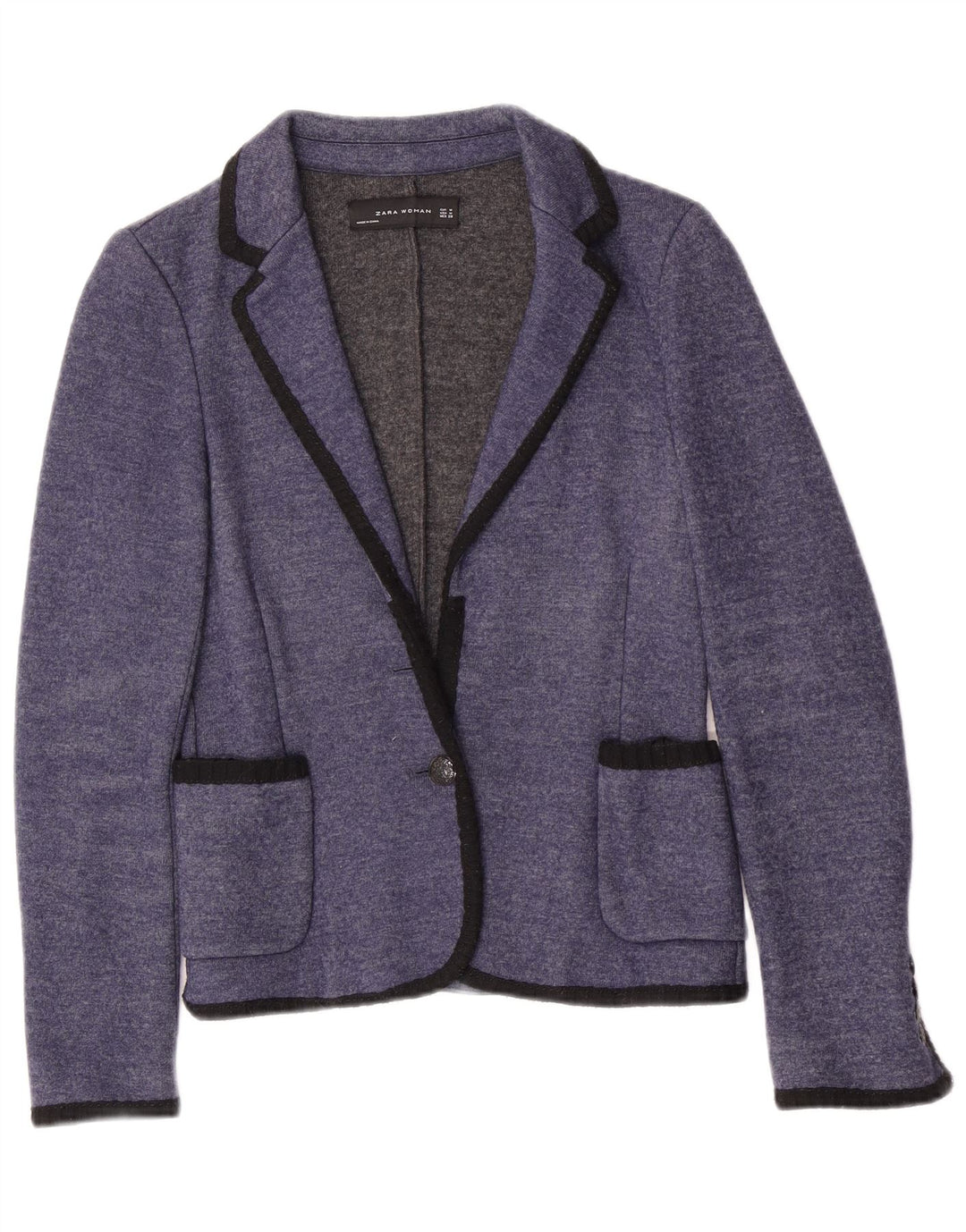 Zara Womens Knit 1 Button Blazer Jacket UK 12 Medium Blue