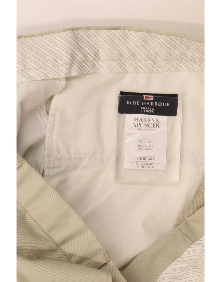 Marks & Spencer Mens Blue Harbour Straight Suit Trousers W40 L33 Beige