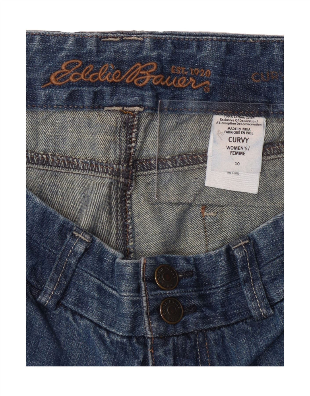 EDDIE BAUER Womens Curvy Denim Shorts US 10 Large W32  Blue Cotton Vintage Eddie Bauer and Second-Hand Eddie Bauer from Messina Hembry 