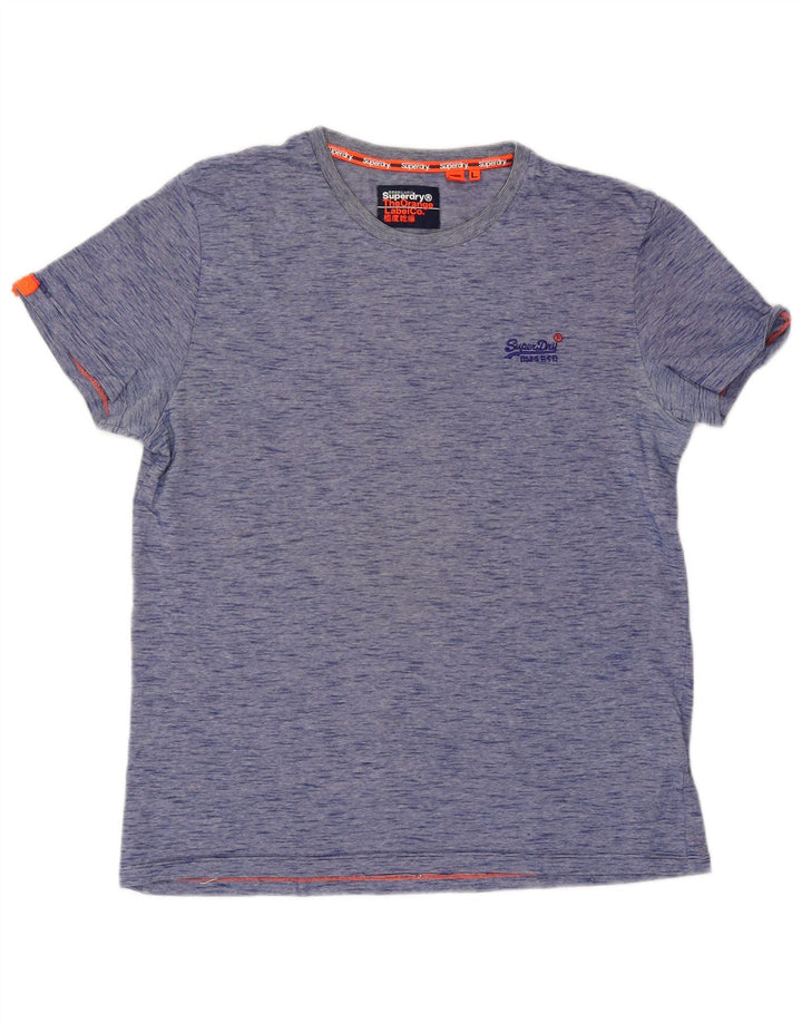Superdry Mens T-Shirt Top Large Blue Flecked Cotton