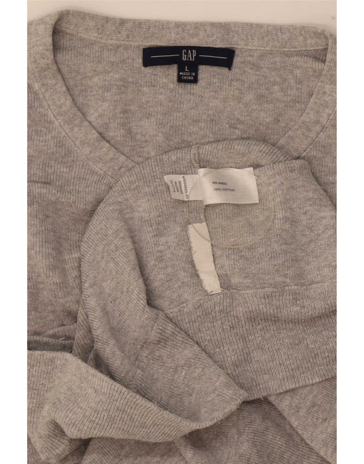 Gap Womens Ruffle Front Button Neck Jumper Sweater UK 14 Large Grey Cotton