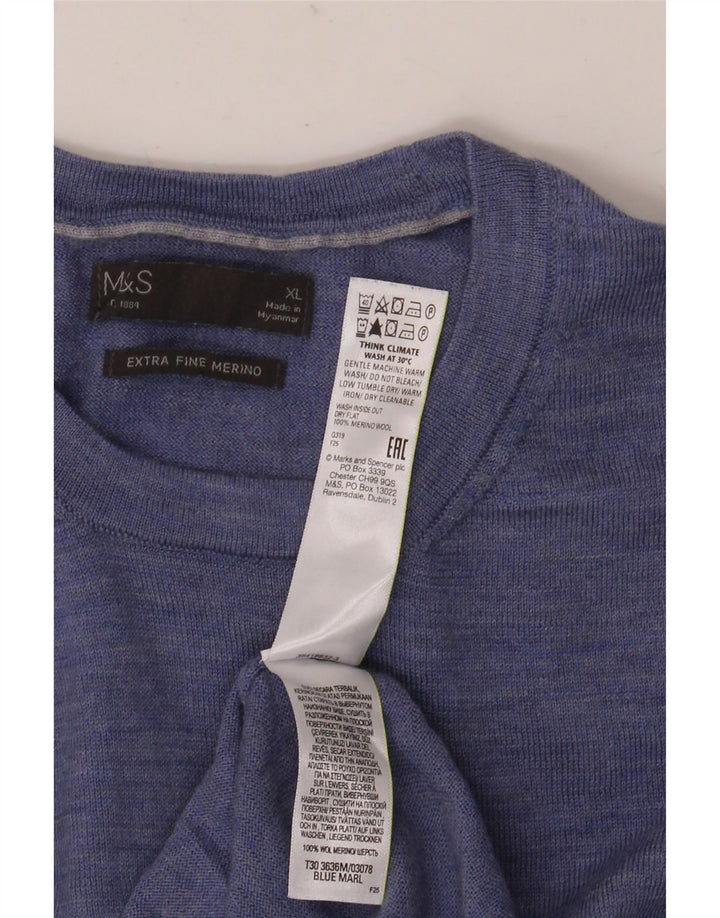 Marks & Spencer Mens Crew Neck Jumper Sweater XL Blue Merino Wool
