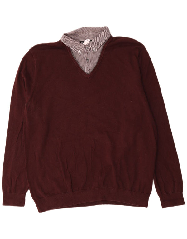Marks & Spencer Mens Autograph Polo Neck Jumper Sweater XL Burgundy Cotton