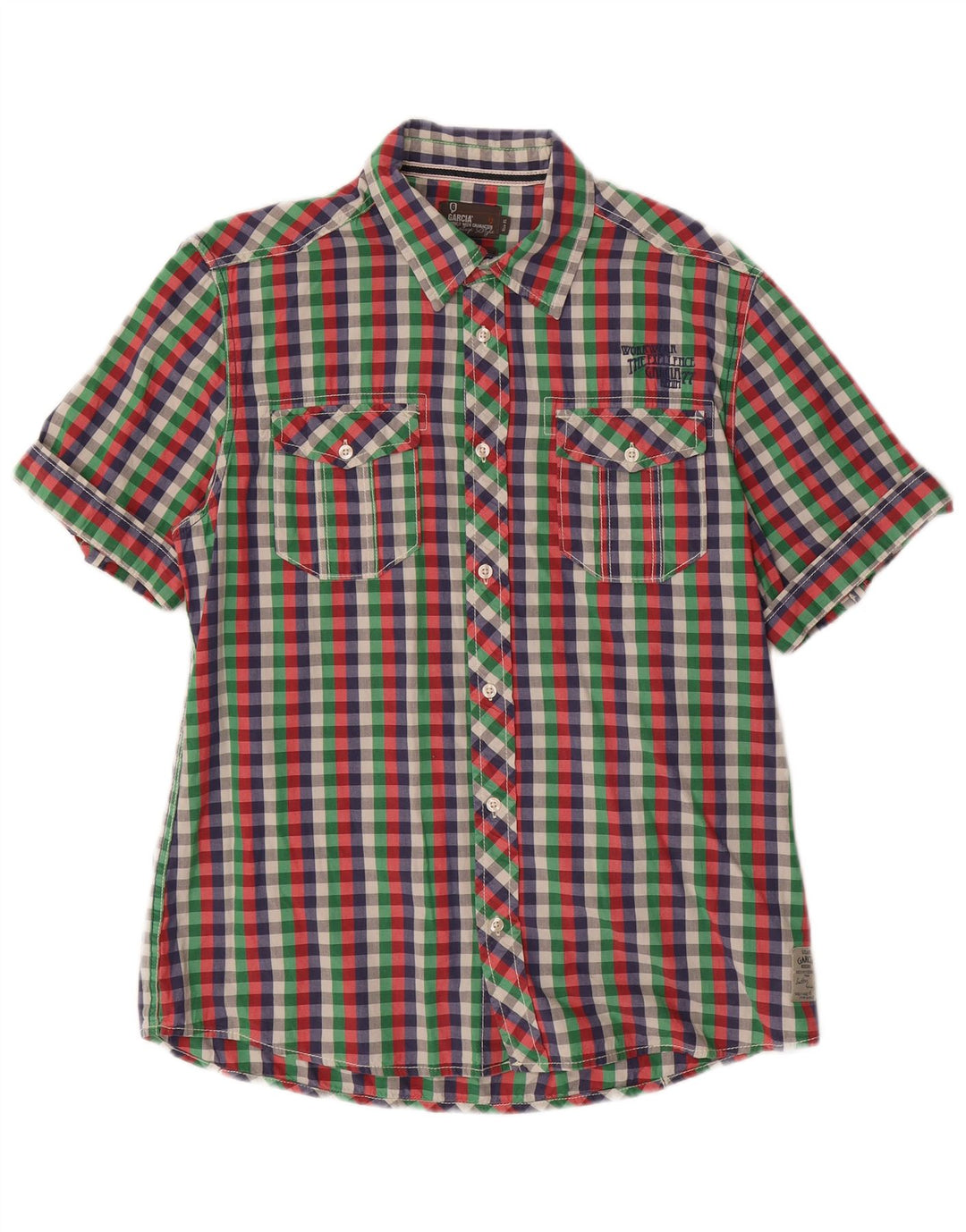 GARCIA Mens Slim Fit Short Sleeve Shirt XL Multicoloured Gingham