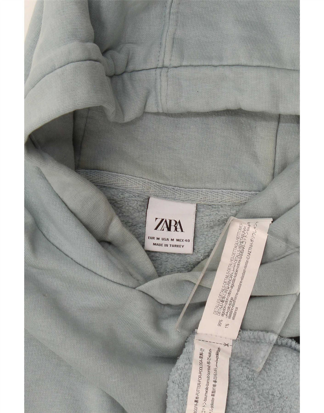 Zara Mens Hoodie Jumper Medium Blue Cotton