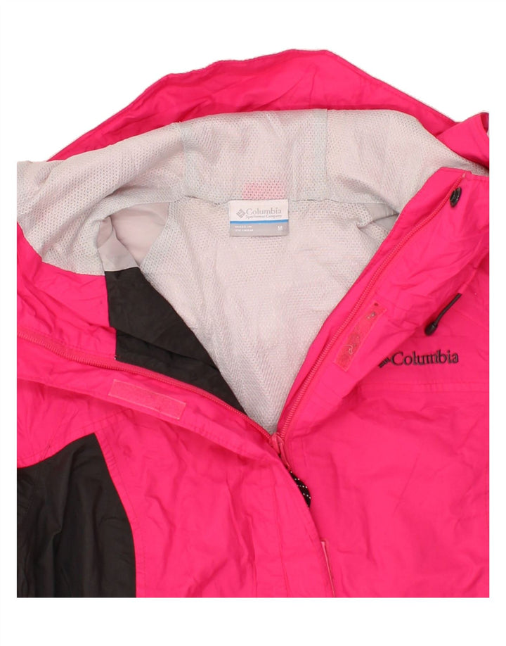 COLUMBIA Womens Hooded Rain Jacket UK 14 Medium Pink Colourblock Nylon Vintage Columbia and Second-Hand Columbia from Messina Hembry 
