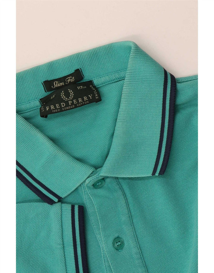 Fred Perry Mens Slim Fit Polo Shirt Large Turquoise Cotton