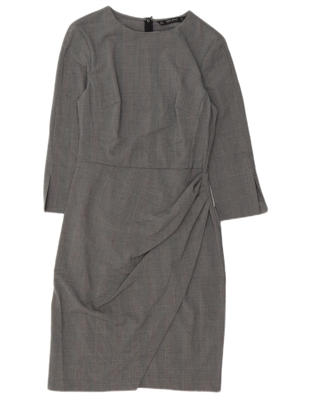 Zara Womens 3/4 Sleeve Sheath Dress UK 10 Small Grey Houndstooth Polyester
