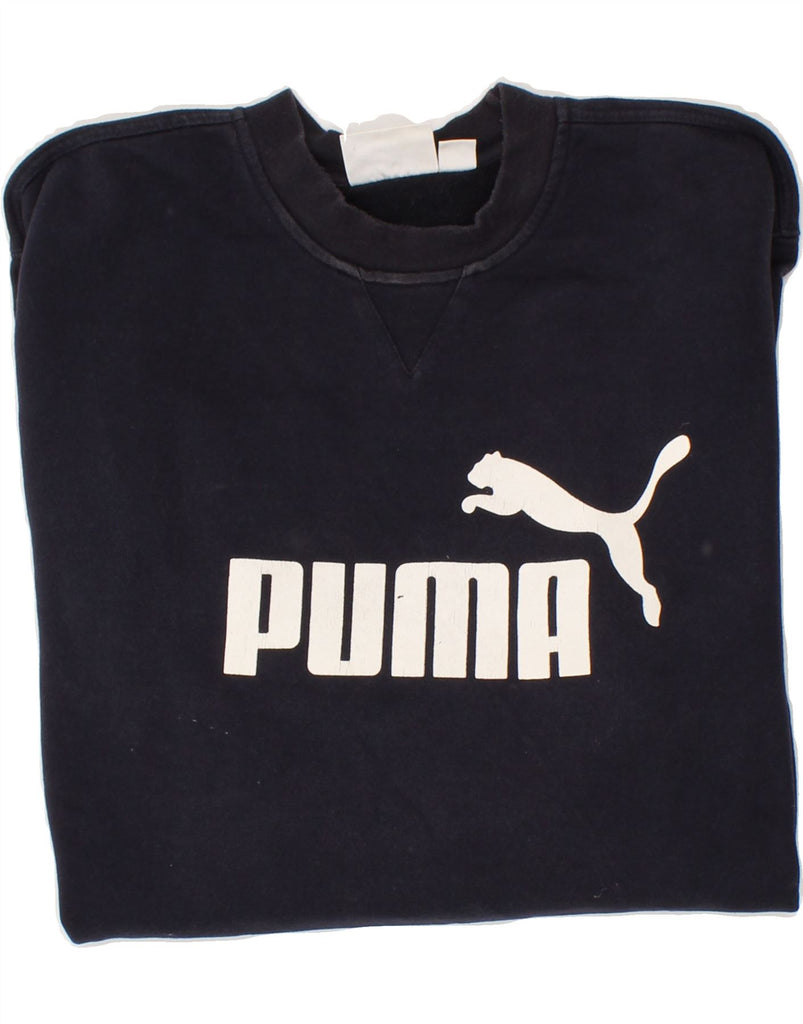 PUMA Mens Graphic Sweatshirt Jumper Medium Navy Blue Cotton Vintage Puma and Second-Hand Puma from Messina Hembry 