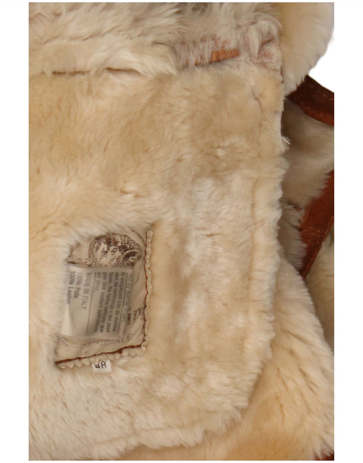Vintage Womens Loose Fit Shearling Coat IT 48 XL Brown Leather