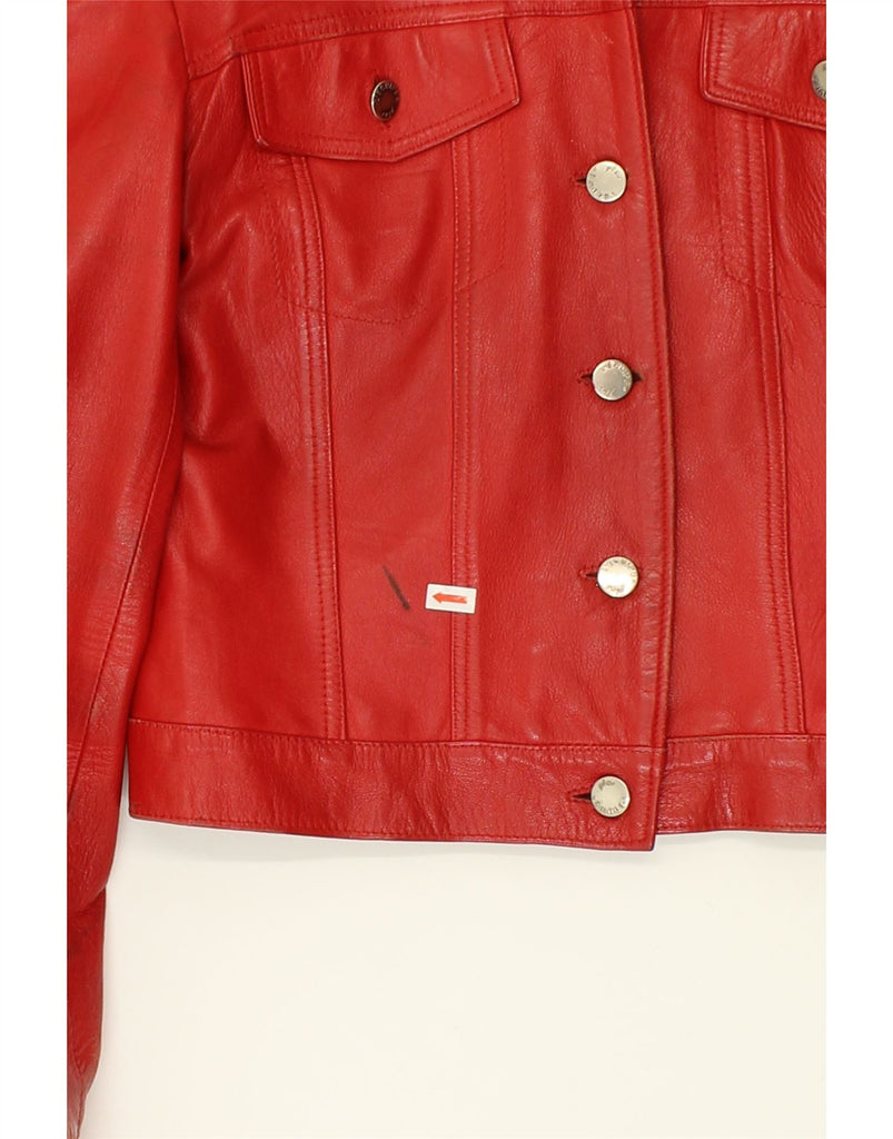 L'EQUIPE Womens Crop Leather Jacket UK 12 Medium Red Leather | Vintage L'Equipe | Thrift | Second-Hand L'Equipe | Used Clothing | Messina Hembry 