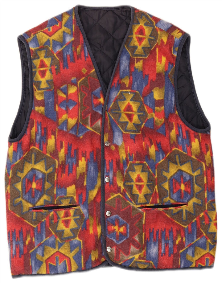 Vintage Mens Reversible Gilet UK 38 Medium Red Geometric