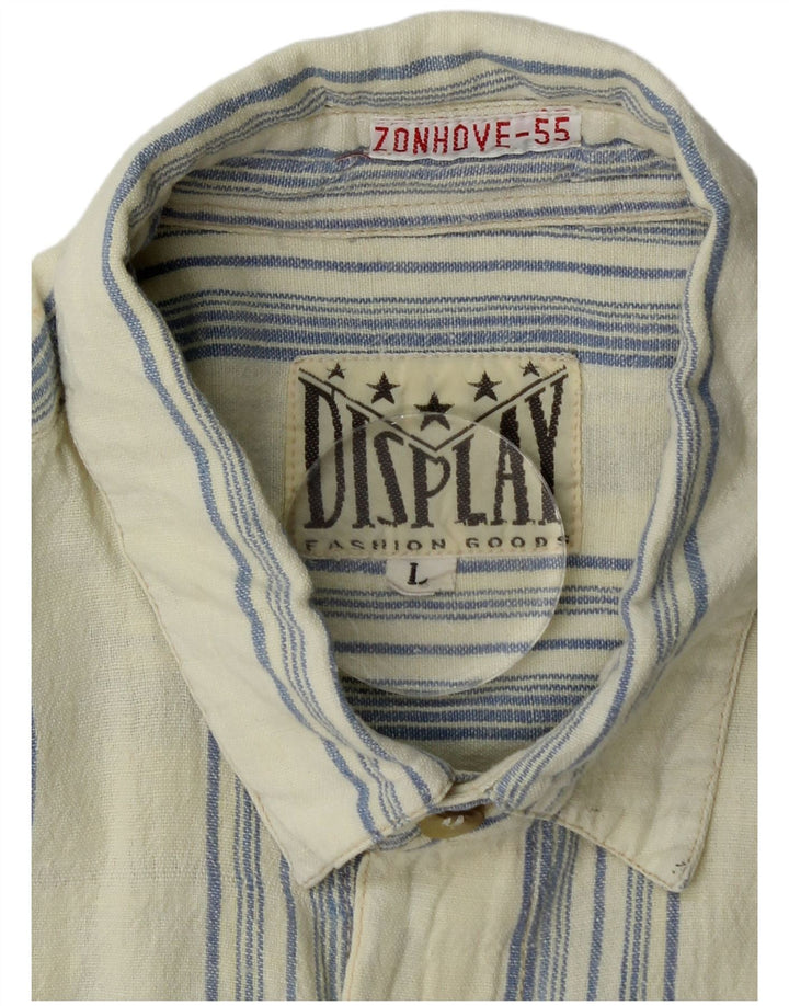 VINTAGE Mens Short Sleeve Shirt Large Blue Striped