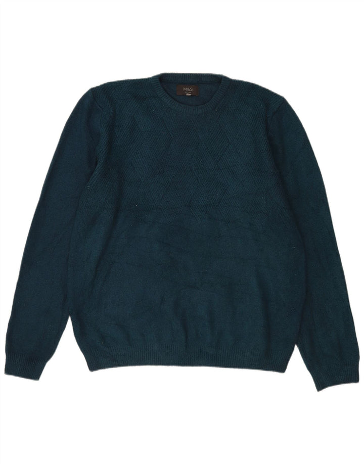 Marks & Spencer Mens Crew Neck Jumper Sweater Large Blue Acrylic