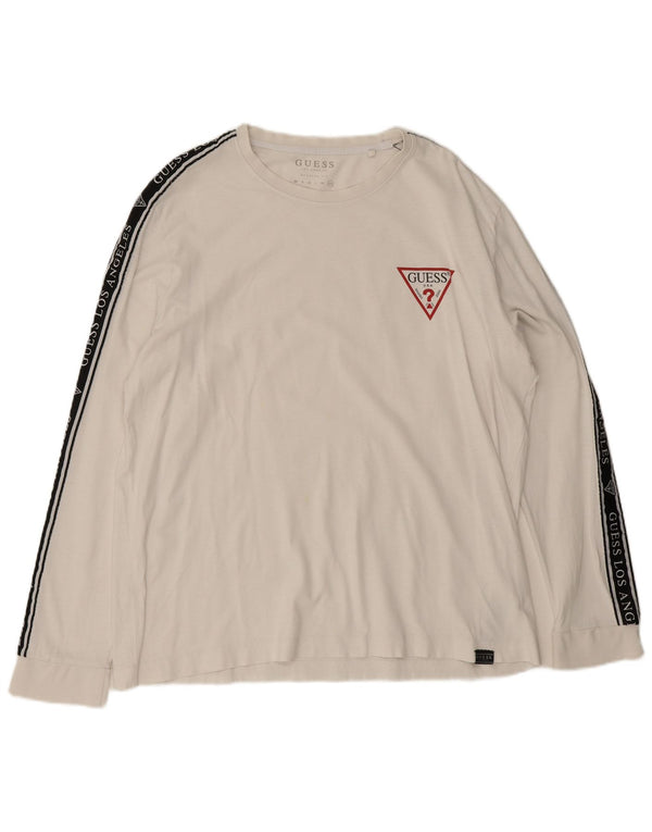 Guess Mens Regular Fit Graphic Top Long Sleeve 2XL White Colourblock Cotton