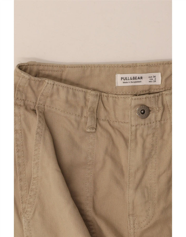 PULL & BEAR Womens Straight Cargo Trousers EU 34 2XS W24 L33 Beige Cotton