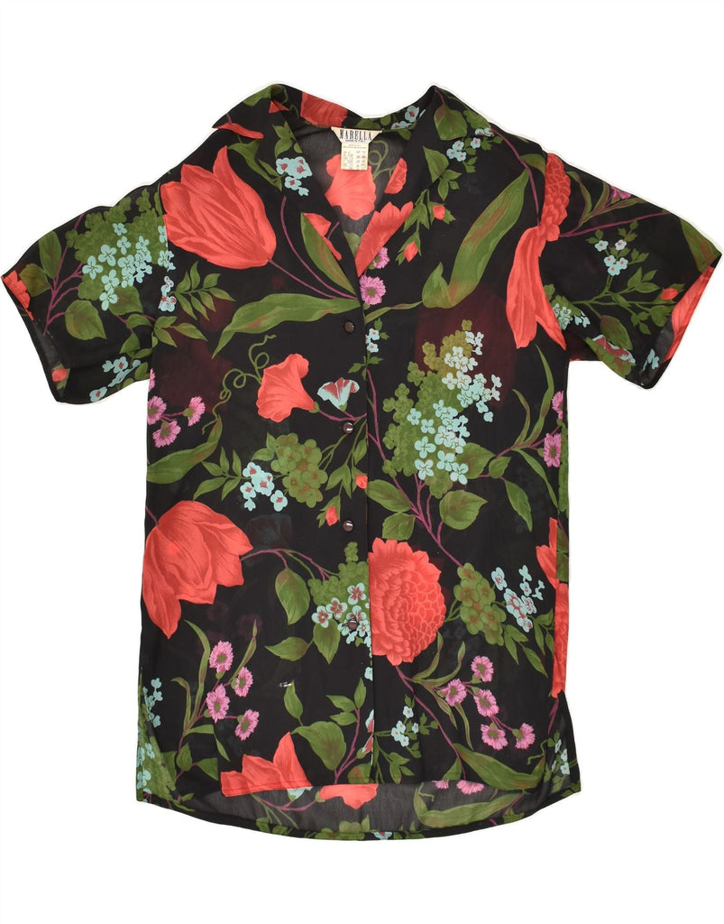 MARELLA Womens Short Sleeve Shirt UK 10 Small  Black Floral Vintage Marella and Second-Hand Marella from Messina Hembry 