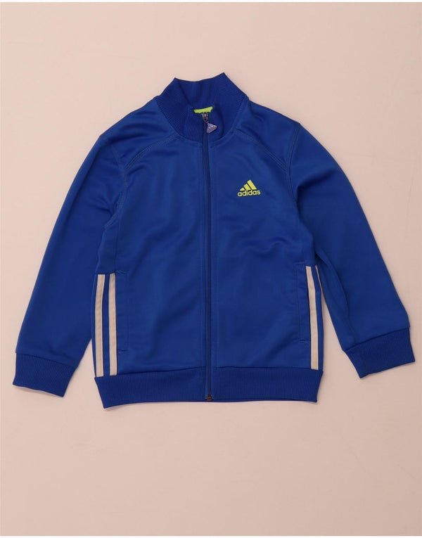 ADIDAS Boys Tracksuit Top Jacket 5-6 Years Blue Polyester