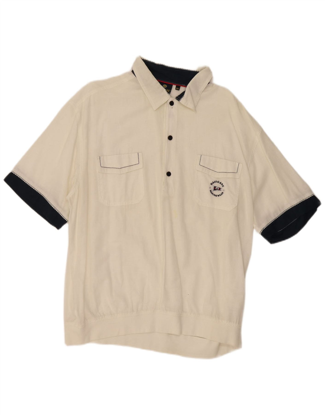Navigare Mens Short Sleeve Pullover Shirt 3XL White Colourblock Cotton