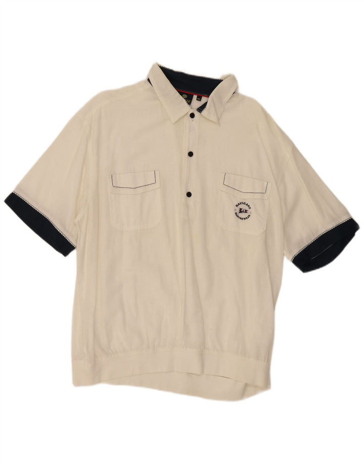 Navigare Mens Short Sleeve Pullover Shirt 3XL White Colourblock Cotton