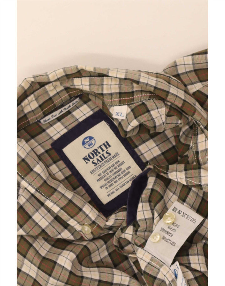 North Sails Mens Shirt XL Khaki Plaid Cotton